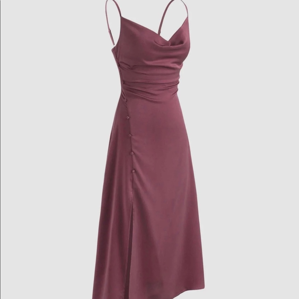 Cowl Neck Slit Dress